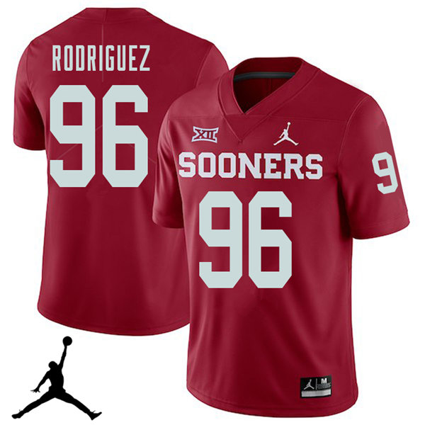 Jordan Brand Men #96 Dalton Rodriguez Oklahoma Sooners 2018 College Football Jerseys Sale-Crimson - Click Image to Close